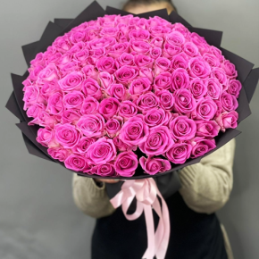 Букет 101 розовой розы Кения (40 см) в Красноармейске
