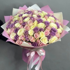 Букет из 101 розы пастельный микс (40 см) в Красноармейске