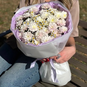 Букет "Нежный взгляд" из кустовых хризантем и ромашек в Красноармейске