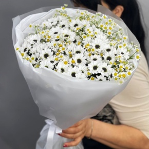 Букет "Понарошку" из хризантем сантини и ромашек в Красноармейске