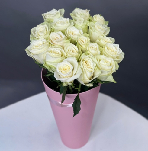 19 белых роз Кения в конусе в Красноармейске